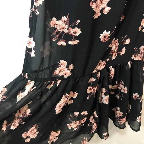 Sassafras Black and Pink Floral Wrap Maxi Dress Lined 3/4 Bell Sleeves Medium - Picture 7 of 7